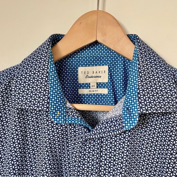 Ted Baker Endurance Slim Fit Cotton Button Down Dress Shirt Blue Size 16.5" - Picture 2 of 8